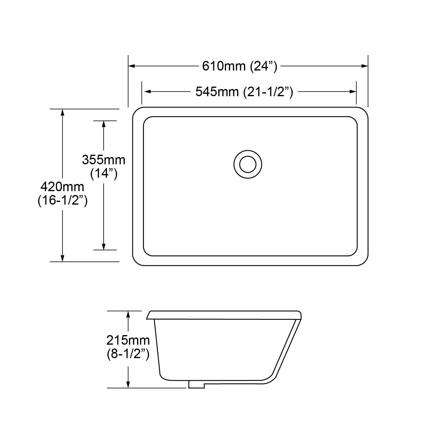 specification of MU-2124R, 24-inch bathroom rectangle porcelain undermount vanity sink